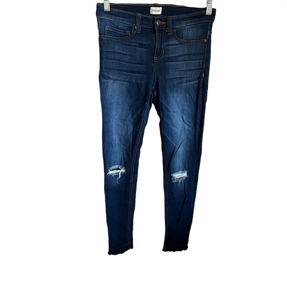 Sneak Peek Mid Rise Skinny Distressed Raw Hem Jeans - Picture 1 of 9